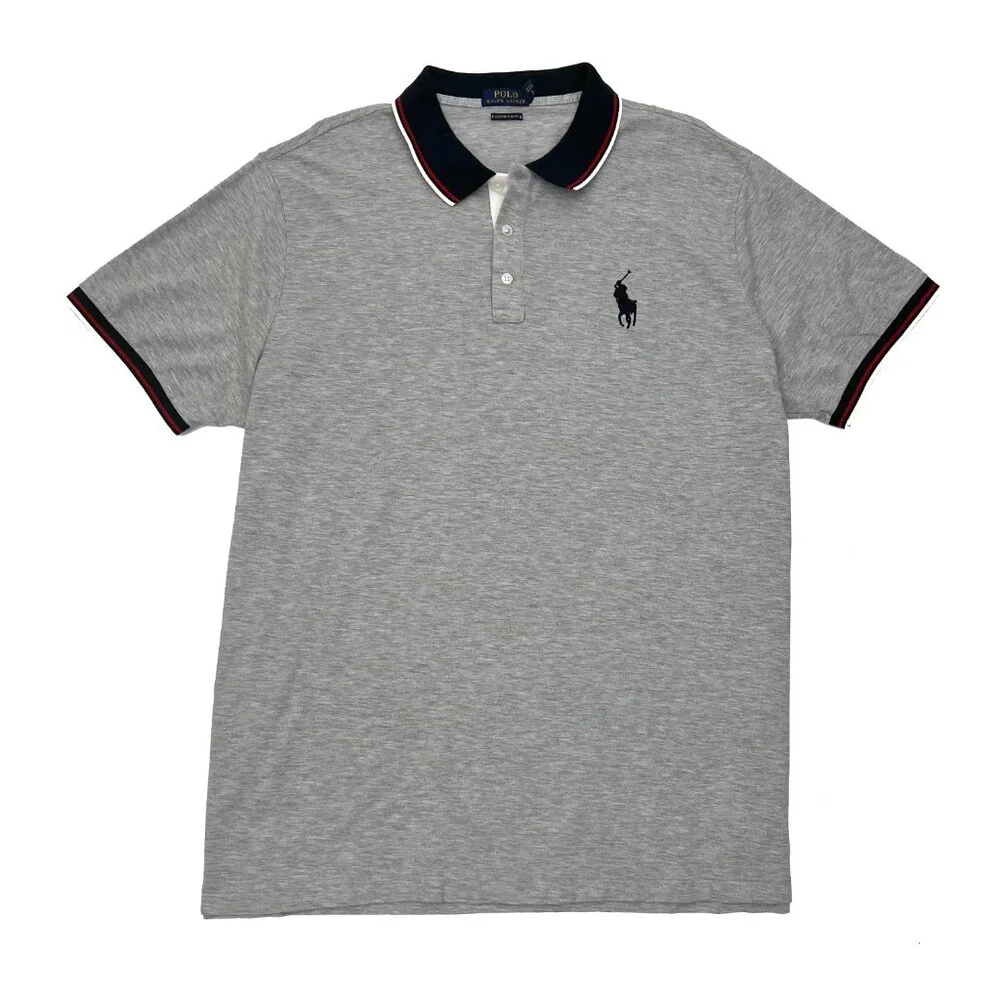 Polo Ralph Lauren Custom Slim Fit Gray Stripe Blue White Shirt Mens XXL 2X 2XL